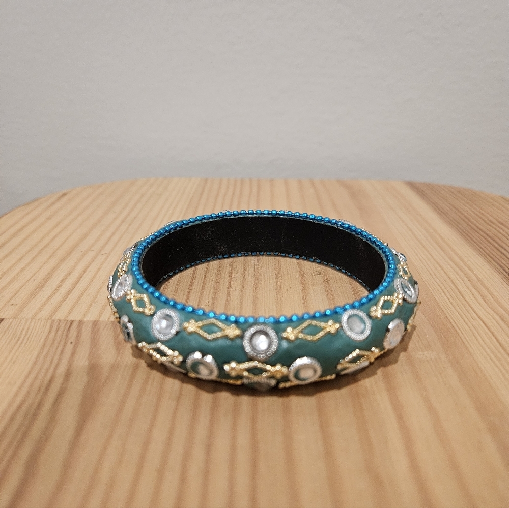 Source Unknown Teal and Gold Embellished Bracelet